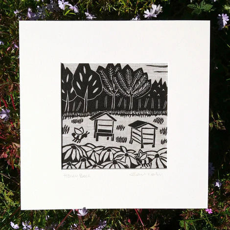 Gail Kelly : Honey Bees ~ linocut printed on Irish linen