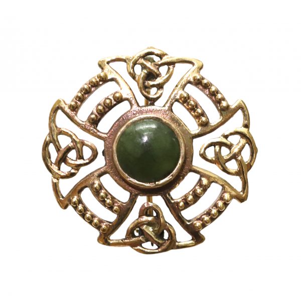 Kilkenny Silver - Connemara Marble Bronze Celtic Cross Knot Brooch