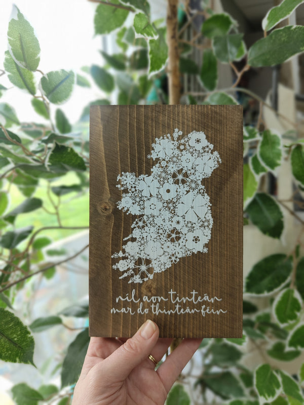 Once Upon A Dandelion- Níl aon tintéan mar do thinteán fein / There's no place like Ireland. Wooden Plaque.