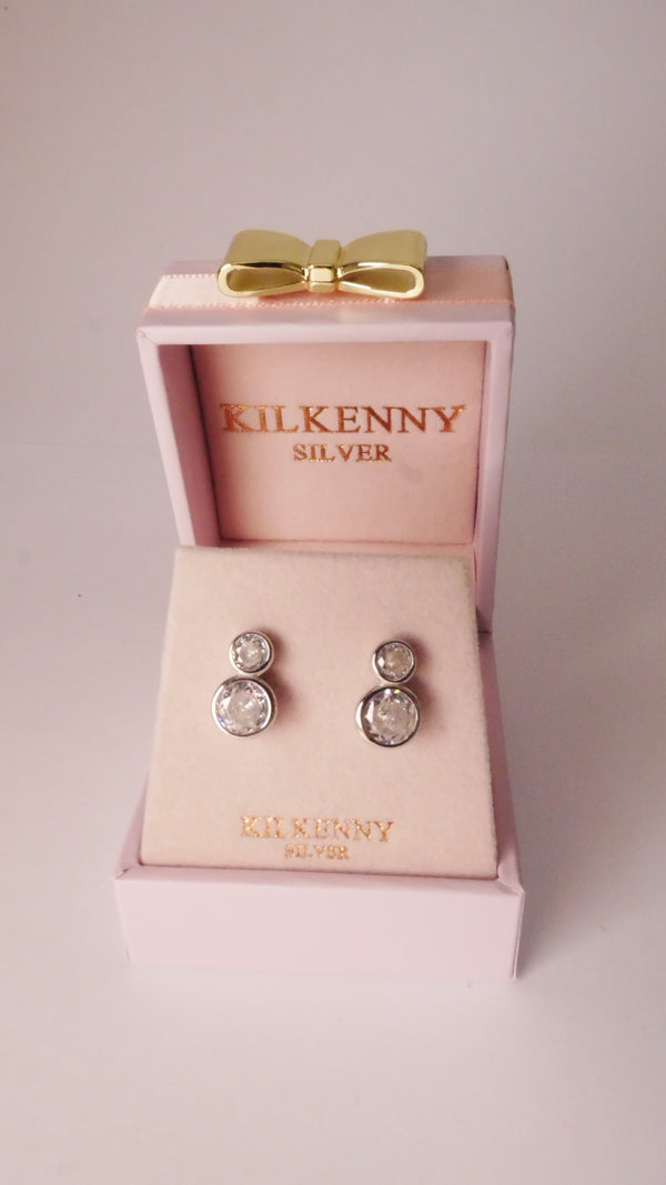 Kilkenny Silver - Double Stud Earring with Cubic Zirconia – Silver