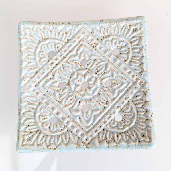 Maple Tree Pottery- Indian Design Soap Dish-Teal