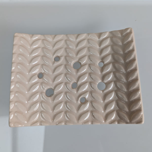 Maple Tree Pottery- Cream Leaves Soap Dish
