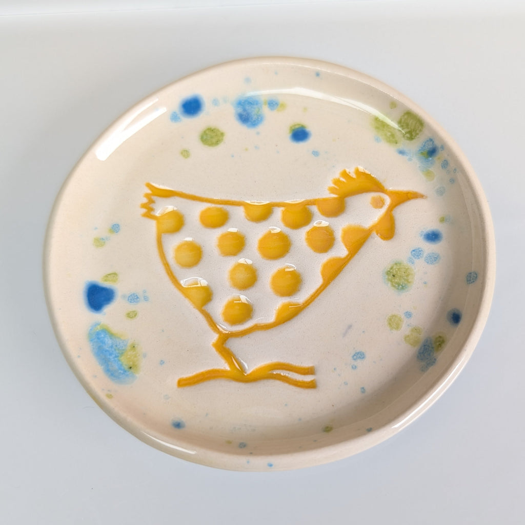 Maple Tree Pottery- Hen Ring Dish-Speckled Yellow