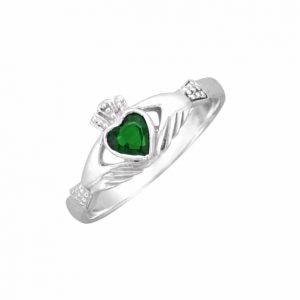 Kilkenny silver - Claddagh Ring with green stone. Silver
