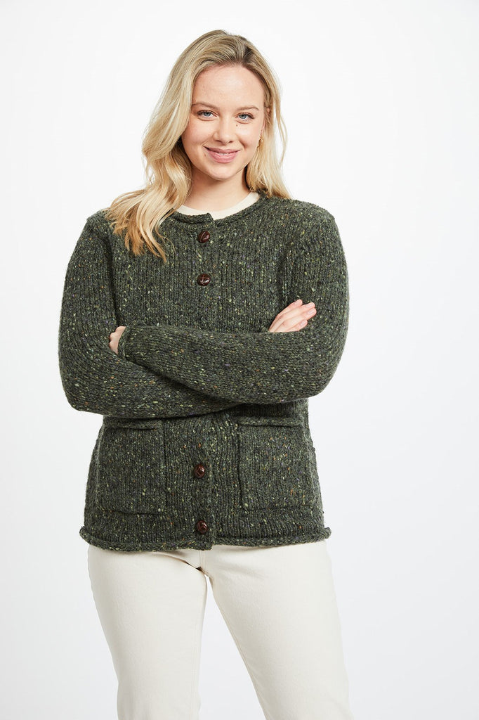 Aran Woollen Mills. Avondale Ladies Tweed Cardigan - Valley Green