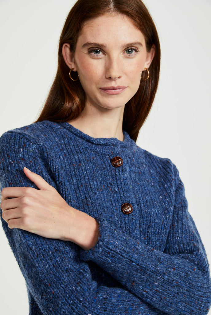 Aran Woollen Mills. Avondale Ladies Tweed Cardigan - Denim