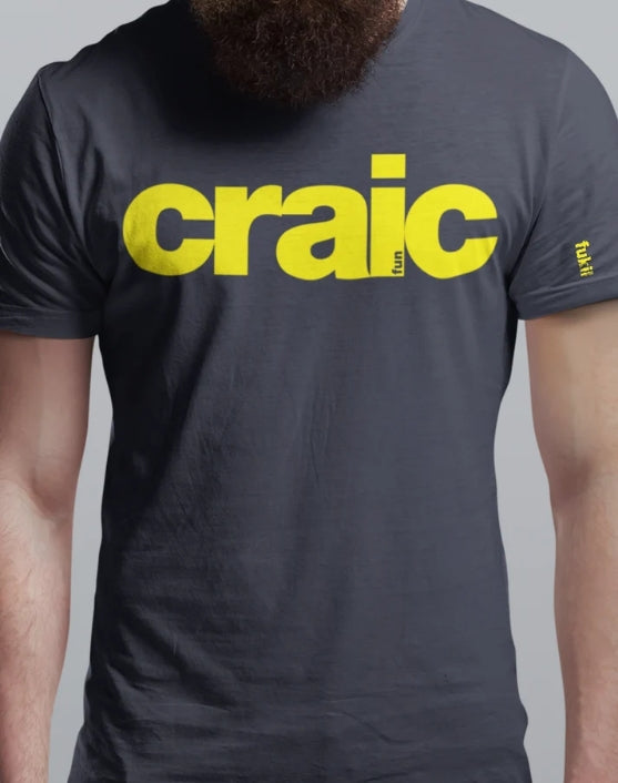 fukil Craic t-shirt. Navy & Yellow