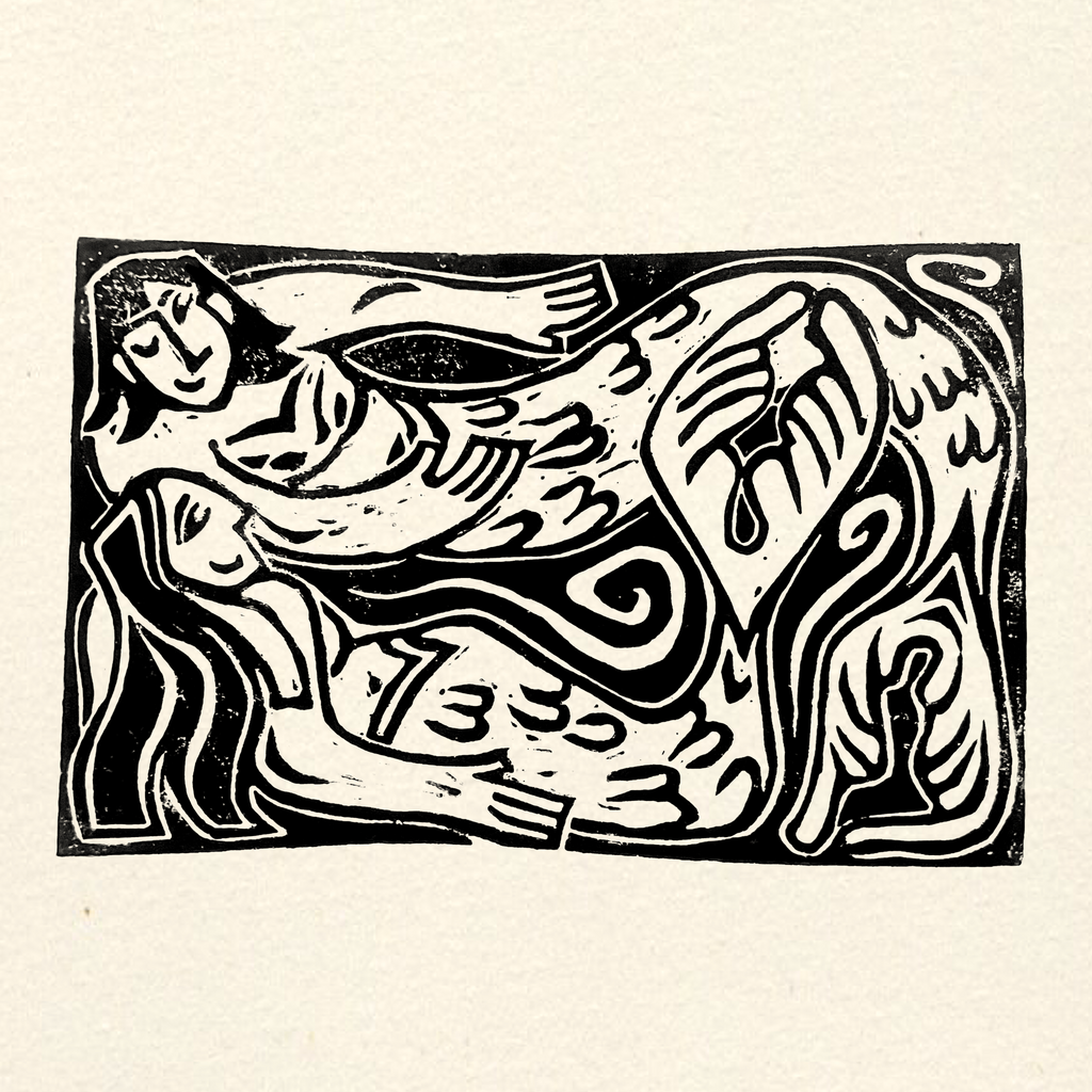 Jess Lila Wood Illustration. Lino Prints 'The Merfolk of Zennor'