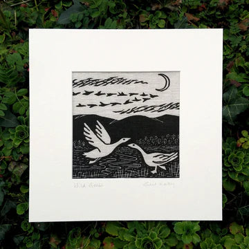 Gail Kelly : Wild Geese ~ linocut printed on linen