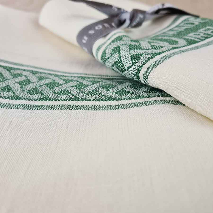 Celtic Scroll Linen Tea Towel: Green