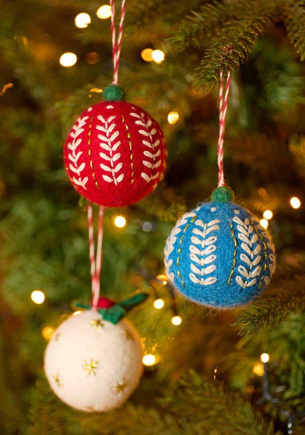 Embroidered Felt Christmas Baubles