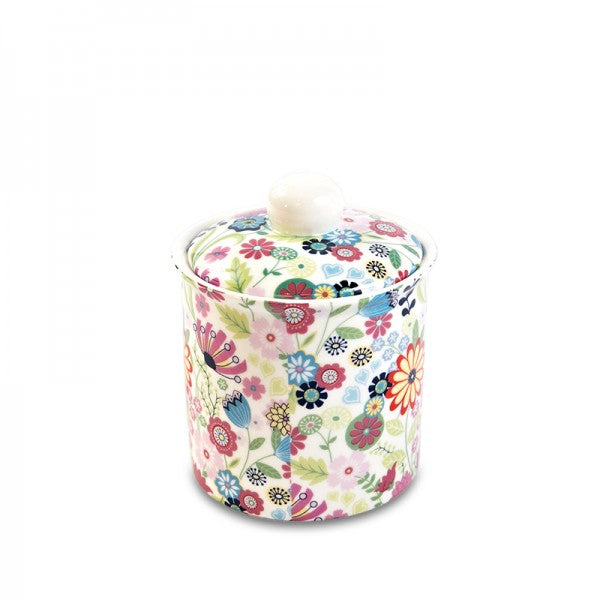 Shannonbridge Pottery Ireland. Ditsy Flowery, 2 Piece (1/2 pint and covered sugar)