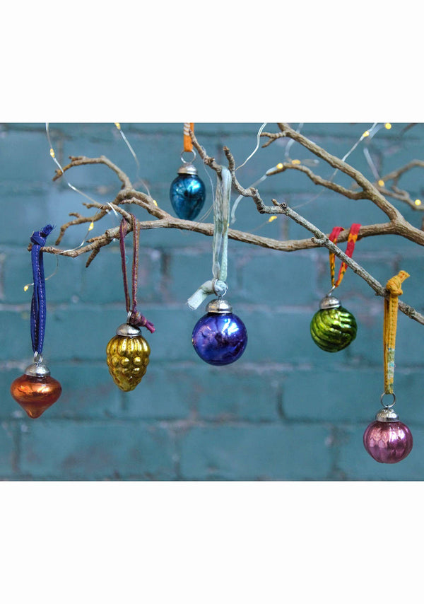 Set of 6 Coloured Recycled Glass Baubles