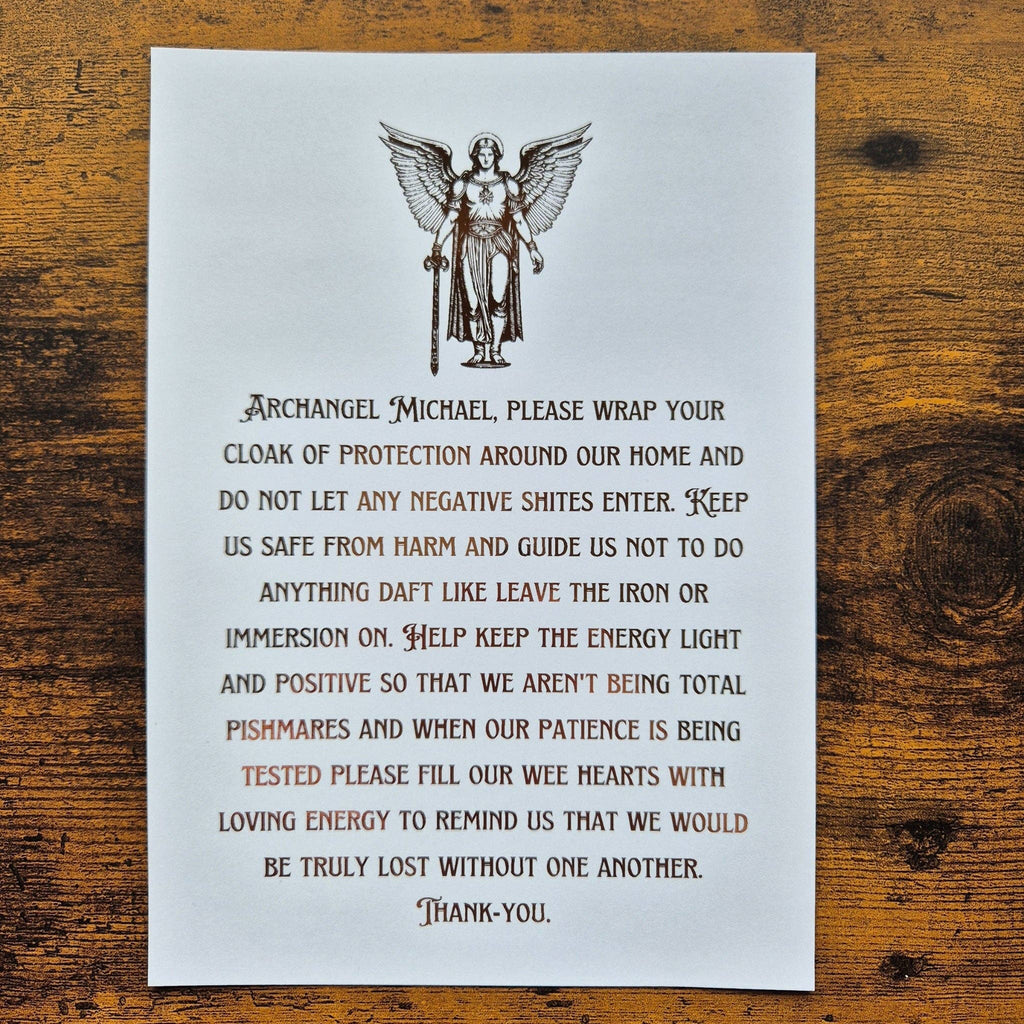 ARCHANGEL MICHAEL BLESSING FOR HOME- A5 FOILED PRINT: GOLD