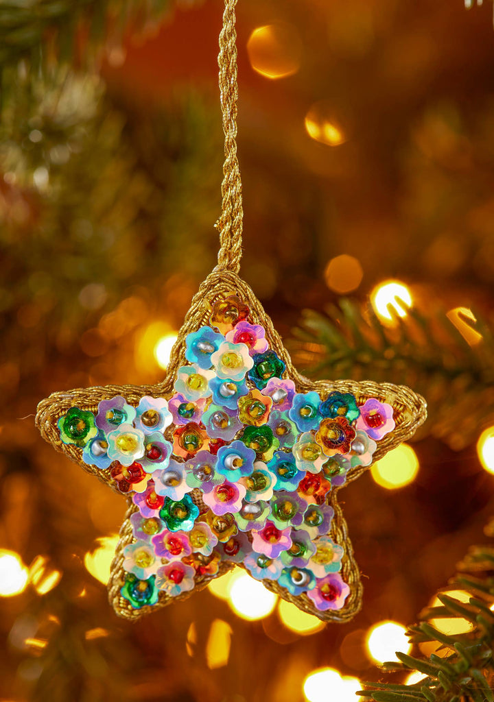 Floral Sequin Star Hanging Decoration
