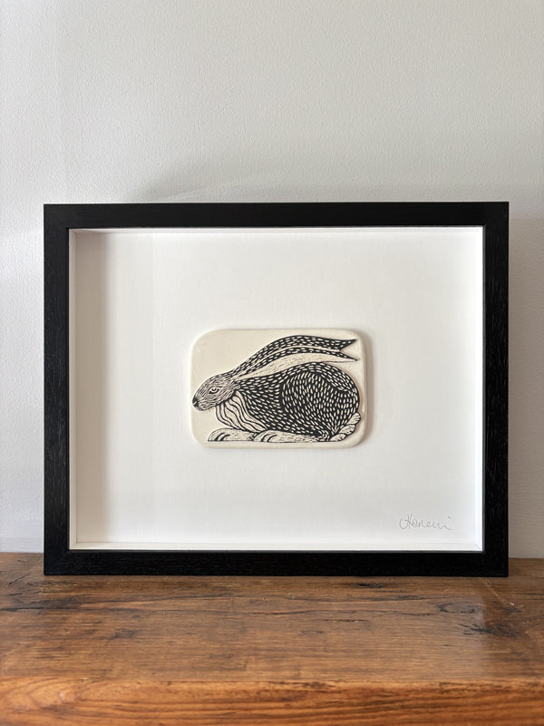 Figment Ceramics 'Sgraffito Crouching Hare' Tile Frame