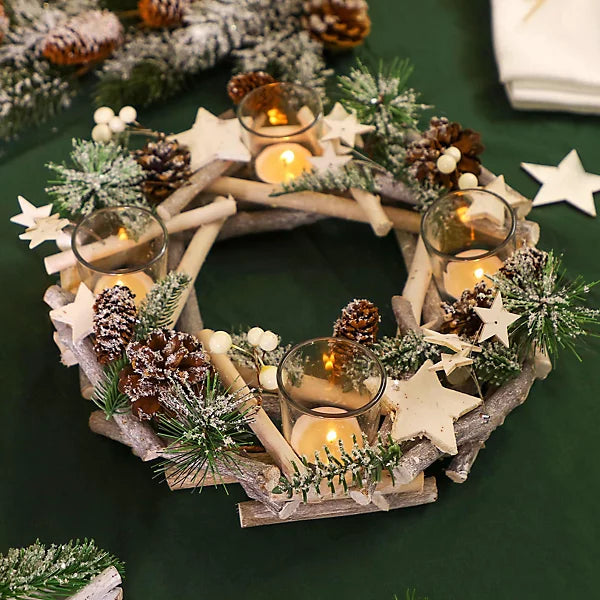 Christmas Table Centre With Silver baubles & pinecones
