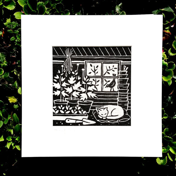 Algan Arts. Irish Linen Print. Potting Shed