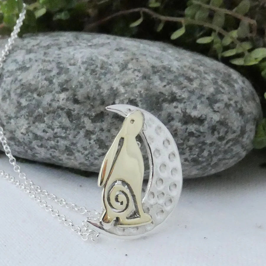 Banshee Silver Irish Hare & Moon Pendant