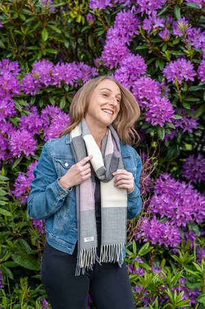 McNutt Of Donegal Rose and Grey Check Scarf