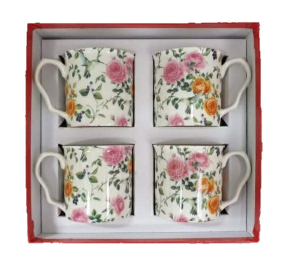 Shannonbridge Pottery Ireland. Garden Pink Rose, 4 Piece Mug Set