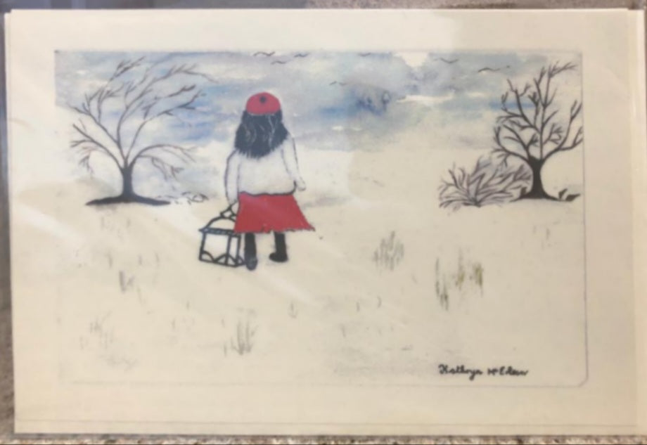 Kathryn McErlean Watercolour Christmas Card Little Girl In The Snow