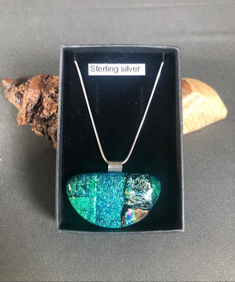 Natasha Duddy Glass Design Half Moon Pendant Teal, Green and Grey Tones