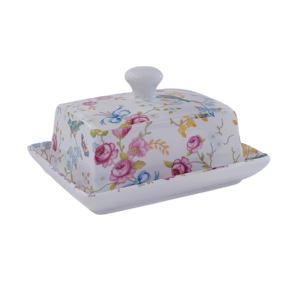 Shannonbridge Pottery Ireland Birds & Blossoms Butter Dish