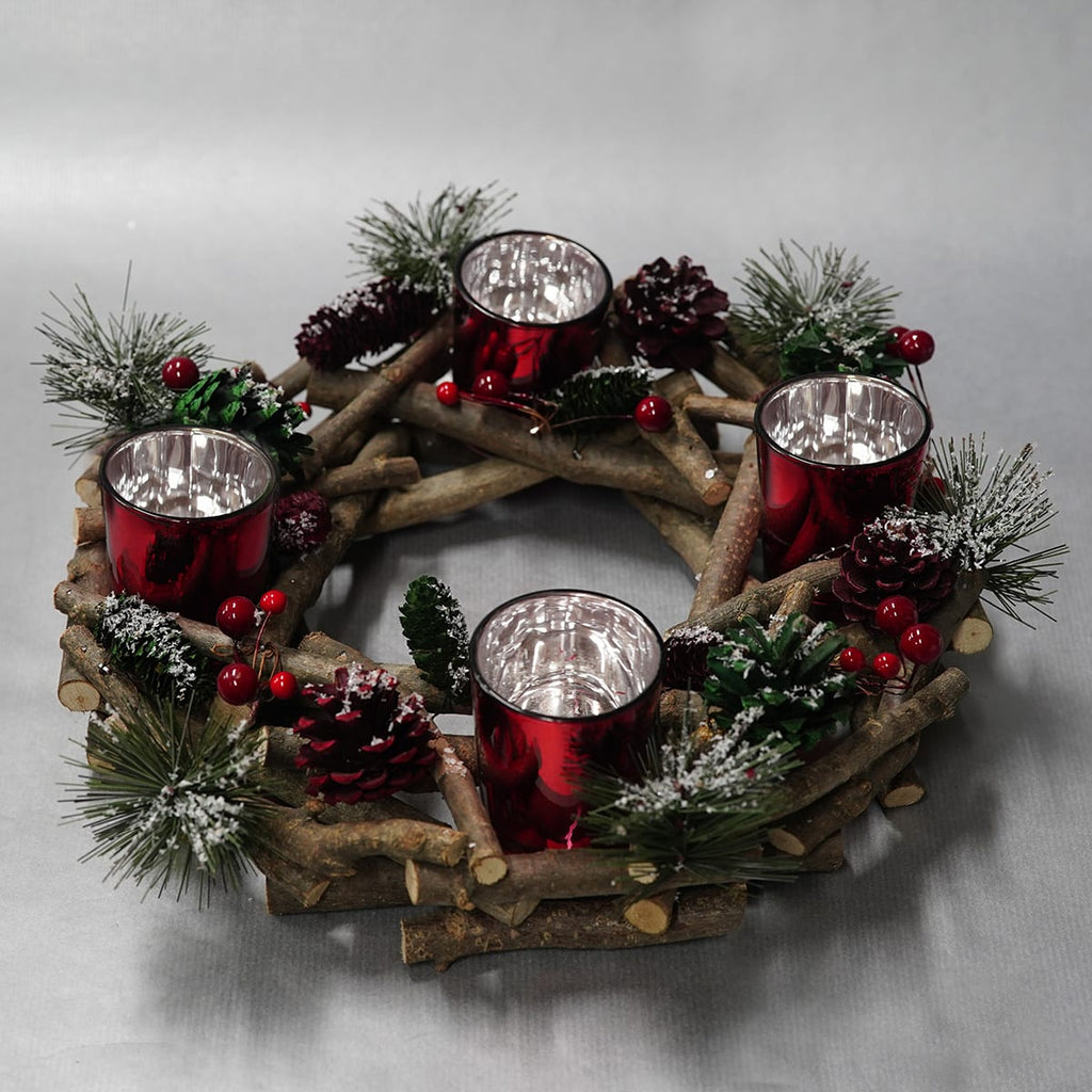 Christmas Table Centre With Red Berry, Pine And Cone