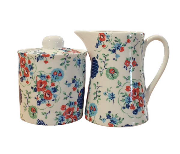 Shannonbridge Pottery Ireland Fancy Fayre Milk Jug & Covered Sugar Bowl Set