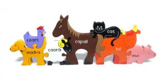 Alphabet Jigsaws Handcrafted Wooden Jigsaw Farm Animals (As Gaeilge)