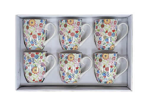 Shannonbridge Pottery Ireland. Ditsy Flower, 6 Piece Mug Set