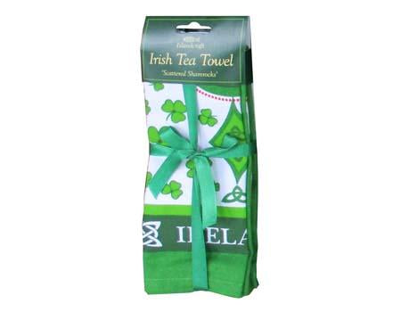 Island Craft Studios Scattered Shamrocks Irish Tea Towel
