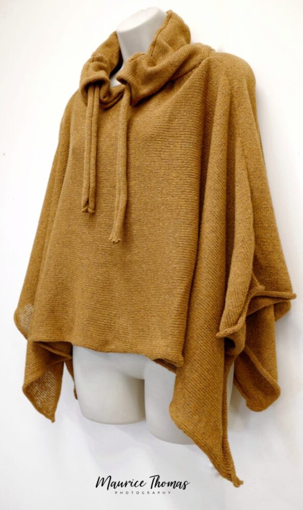 Shuttleknit Ireland Drawstring Poncho with Pocket in Tibet Tweed