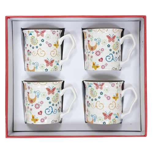 Shannonbridge Pottery Ireland. Funky Hen, 4 Piece Mug Set