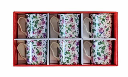 Shannonbridge Pottery Ireland. Fuchsia, 6 Piece Mug Set