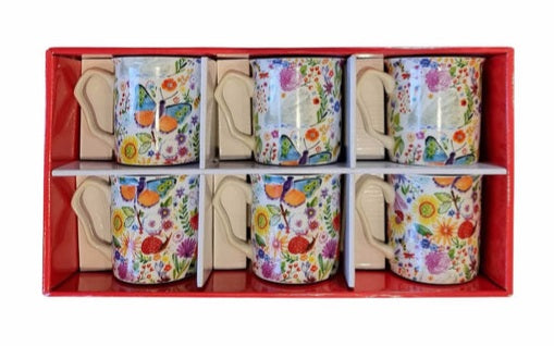 Shannonbridge Pottery Ireland 6 Piece Mug Set Swan Garden